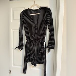 Dynamite Black and White Striped Long sleeves shorts jumpsuit